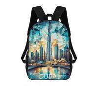 sinyumoney 3D Dubai Skyline Art Printing Daypacks Kids Casual Backpack Knapsack High Capacity Rucksack Travel Laptop Book Bag 17inch