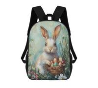 sinyumoney 3D Easter Bunny with Basket of Eggs Kid's Backpack Waterproof School Bag Bookbag Cute Rucksacks Fashion Casual Schoolbag for Kids for Girl Boy School 17inch