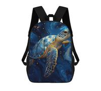 sinyumoney 3D Elegant Blue And Gold Sea Turtle Kid's Backpack Waterproof 17inch School Bag Cute Rucksacks Fashion Casual Schoolbag for Kids for Girl Boy School