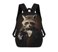 sinyumoney 3D Elegant Raccoon And Drink School Backpack Student Casual Backpack For Kid's Children's Daypack Bookbag Hiking Sports Outdoor Work Travel Laptop Bag 17inch