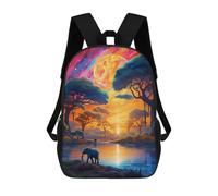 sinyumoney 3D Elephant Serenity A Vibrant Sunset Scene Print Children Backpack for School Students Backpacks Schoolbag Shoulder Book Bags 17inch