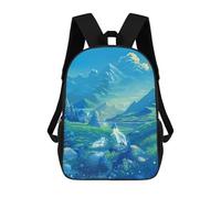 sinyumoney 3D Enchanted Mountain Landscape with Wolves School Backpack for Kids Adult,Animal Schoolbags Large Bookbags Casual Daypack with Side Mesh Pocket 17inch