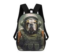 sinyumoney 3D English Bulldog Soldier School Backpack Student Casual Backpack For Kid's Children's Daypack Bookbag Hiking Sports Outdoor Work Travel Laptop Bag 17inch