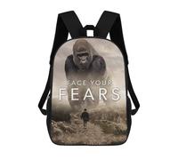 sinyumoney 3D Face Your Fears Gorilla 17 Inch School Backpack Student Casual Backpack For Kid's Children's Daypack Bookbag Hiking Sports Outdoor Work Travel Laptop Bag