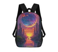 sinyumoney 3D Fantasy Cityscape with Giant Planet Kid's Backpack Waterproof 17inch School Bag Cute Rucksacks Fashion Casual Schoolbag for Kids for Girl Boy School