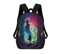 sinyumoney 3D Fantasy Forest Castle Silhouette Print Children Backpack for School Students Backpacks Schoolbag Shoulder Book Bags 17inch