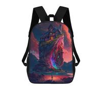 sinyumoney 3D Fantasy Island with Mystical House Kid's Backpack Waterproof School Bag Bookbag Cute Rucksacks Fashion Casual Schoolbag for Kids for Girl Boy School 17inch
