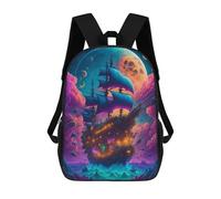 sinyumoney 3D Fantasy Sailing Ship in A Colorful Sky School Backpack for Kids Adult,Animal Schoolbags Large Bookbags Casual Daypack with Side Mesh Pocket 17inch