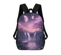 sinyumoney 3D Fantasy Waterfall with Cherry Blossoms Kid's Backpack Waterproof 17inch School Bag Cute Rucksacks Fashion Casual Schoolbag for Kids for Girl Boy School