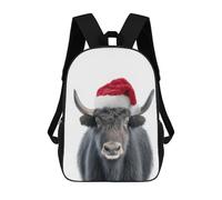sinyumoney 3D Festive Christmas Yak with Santa Hat Kid's Backpack Waterproof 17inch School Bag Cute Rucksacks Fashion Casual Schoolbag for Kids for Girl Boy School