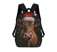 sinyumoney 3D Festive Cow Christmas Kid's Backpack Waterproof 17inch School Bag Cute Rucksacks Fashion Casual Schoolbag for Kids for Girl Boy School