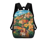 sinyumoney 3D Fez, Morocco Cityscape Illustration School Backpack Student Casual Backpack For Kid's Children's Daypack Bookbag Hiking Sports Outdoor Work Travel Laptop Bag 17inch