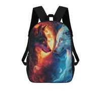 sinyumoney 3D Fire And Ice Wolf Printing Daypacks Kids Casual Backpack Knapsack High Capacity Rucksack Travel Laptop Book Bag 17inch