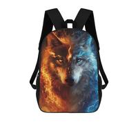 sinyumoney 3D Fire & Ice Wolf Art Print Kid's Backpack Waterproof 17inch School Bag Cute Rucksacks Fashion Casual Schoolbag for Kids for Girl Boy School