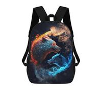 sinyumoney 3D Fire & Ice Wolves Yin Yang Art Print Kid's Backpack Waterproof 17inch School Bag Cute Rucksacks Fashion Casual Schoolbag for Kids for Girl Boy School