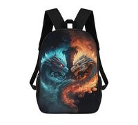 sinyumoney 3D Fire Vs Ice Dragons Yin Yang Art Print School Backpack for Kids Adult,Animal Schoolbags Large Bookbags Casual Daypack with Side Mesh Pocket 17inch