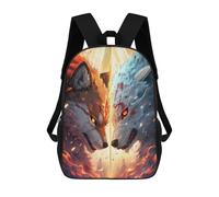 sinyumoney 3D Fire Vs Ice Dual Wolf Spirits Print Children Backpack for School Students Backpacks Schoolbag Shoulder Book Bags 17inch
