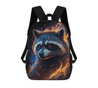 sinyumoney 3D Flaming Raccoon Art Print 17 Inch School Backpack Student Casual Backpack For Kid's Children's Daypack Bookbag Hiking Sports Outdoor Work Travel Laptop Bag
