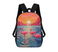 sinyumoney 3D Flamingos And Sunset Printing Daypacks Kids Casual Backpack Knapsack High Capacity Rucksack Travel Laptop Book Bag 17inch