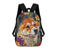 sinyumoney 3D Floral Shiba Inu Dog Printing Daypacks Kids Casual Backpack Knapsack High Capacity Rucksack Travel Laptop Book Bag 17inch