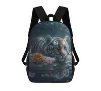 sinyumoney 3D Floral Tiger Reflection Print Children Backpack for School Students Backpacks Schoolbag Shoulder Book Bags 17inch