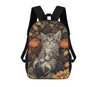 sinyumoney 3D Forest Whiskers Cute Kitten Amidst Mushrooms & Berries Print Children Backpack for School Students Backpacks Schoolbag Shoulder Book Bags 17inch