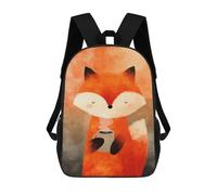 sinyumoney 3D Fox with Coffee Kid's Backpack Waterproof School Bag Bookbag Cute Rucksacks Fashion Casual Schoolbag for Kids for Girl Boy School 17inch