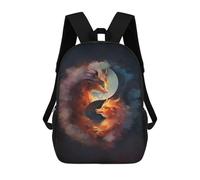 sinyumoney 3D Fox Yin Yang School Backpack Student Casual Backpack For Kid's Children's Daypack Bookbag Hiking Sports Outdoor Work Travel Laptop Bag 17inch