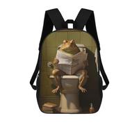 sinyumoney 3D Frog on Toilet Newspaper Print Children Backpack for School Students Backpacks Schoolbag Shoulder Book Bags 17inch