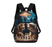 sinyumoney 3D Fun Cool Teenager Boys Girls Bag Funny Cats Playing Chess Backpack Printing 3D Kids Bagpack Primary Children School Bags 17inch