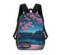 sinyumoney 3D Fun Cool Teenager Boys Girls Bag Nighttime Lake with Cherry Blossoms Backpack Printing 3D Kids Bagpack Primary Children School Bags 17inch