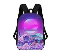 sinyumoney 3D Fun Cool Teenager Boys Girls Bag Wave Kanagawa Whale Orca Backpack Printing 3D Kids Bagpack Primary Children School Bags 17inch