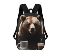 sinyumoney 3D Funny Drinking Coffee Bear School Backpack Student Casual Backpack For Kid's Children's Daypack Bookbag Hiking Sports Outdoor Work Travel Laptop Bag 17inch