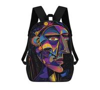 sinyumoney 3D Futuristic Abstract Vision - Neon Cubist Portrait Kid's Backpack Waterproof School Bag Bookbag Cute Rucksacks Fashion Casual Schoolbag for Kids for Girl Boy School 17inch