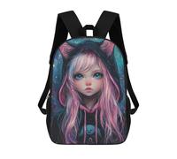 sinyumoney 3D Galactic Cat Hoodie Fashion Kid's Backpack Waterproof 17inch School Bag Cute Rucksacks Fashion Casual Schoolbag for Kids for Girl Boy School