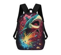 sinyumoney 3D Galactic Shark Rampage Print Children Backpack for School Students Backpacks Schoolbag Shoulder Book Bags 17inch
