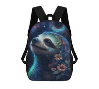 sinyumoney 3D Galactic Sloth with Flowers-9 17 Inch School Backpack Student Casual Backpack For Kid's Children's Daypack Bookbag Hiking Sports Outdoor Work Travel Laptop Bag