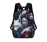 sinyumoney 3D Geisha Fox Cherry Japan Kid's Backpack Waterproof 17inch School Bag Cute Rucksacks Fashion Casual Schoolbag for Kids for Girl Boy School