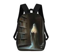 sinyumoney 3D Ghost Reading Book in Library 17 Inch School Backpack Student Casual Backpack For Kid's Children's Daypack Bookbag Hiking Sports Outdoor Work Travel Laptop Bag
