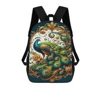 sinyumoney 3D Gilded Peacock Artwork 17 Inch School Backpack Student Casual Backpack For Kid's Children's Daypack Bookbag Hiking Sports Outdoor Work Travel Laptop Bag