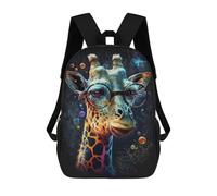 sinyumoney 3D Giraffe Glasses Space Art Print-1 Kid's Backpack Waterproof School Bag Bookbag Cute Rucksacks Fashion Casual Schoolbag for Kids for Girl Boy School 17inch
