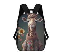sinyumoney 3D Giraffe in Elegant Floral Attire Kid's Backpack Waterproof School Bag Bookbag Cute Rucksacks Fashion Casual Schoolbag for Kids for Girl Boy School 17inch