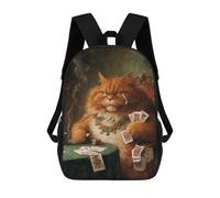 sinyumoney 3D Glamorous Cat Playing Cards Kid's Backpack Waterproof 17inch School Bag Cute Rucksacks Fashion Casual Schoolbag for Kids for Girl Boy School