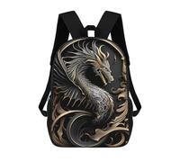 sinyumoney 3D Golden Dragon Wings 17 Inch School Backpack Student Casual Backpack For Kid's Children's Daypack Bookbag Hiking Sports Outdoor Work Travel Laptop Bag