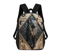 sinyumoney 3D Golden Frame Wolf Art Deco 17 Inch School Backpack Student Casual Backpack For Kid's Children's Daypack Bookbag Hiking Sports Outdoor Work Travel Laptop Bag