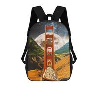 sinyumoney 3D Golden Gate Moonlit Journey Print Children Backpack for School Students Backpacks Schoolbag Shoulder Book Bags 17inch