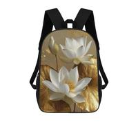 sinyumoney 3D Golden Lotus Flower Art Print Printing Daypacks Kids Casual Backpack Knapsack High Capacity Rucksack Travel Laptop Book Bag 17inch