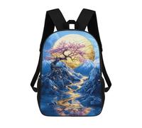 sinyumoney 3D Golden Moonlit Blossom Landscape Print Children Backpack for School Students Backpacks Schoolbag Shoulder Book Bags 17inch