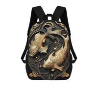 sinyumoney 3D Golden Pisces Yin Yang Print Children Backpack for School Students Backpacks Schoolbag Shoulder Book Bags 17inch