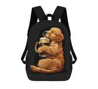 sinyumoney 3D Golden Retriever Beer Printing Daypacks Kids Casual Backpack Knapsack High Capacity Rucksack Travel Laptop Book Bag 17inch